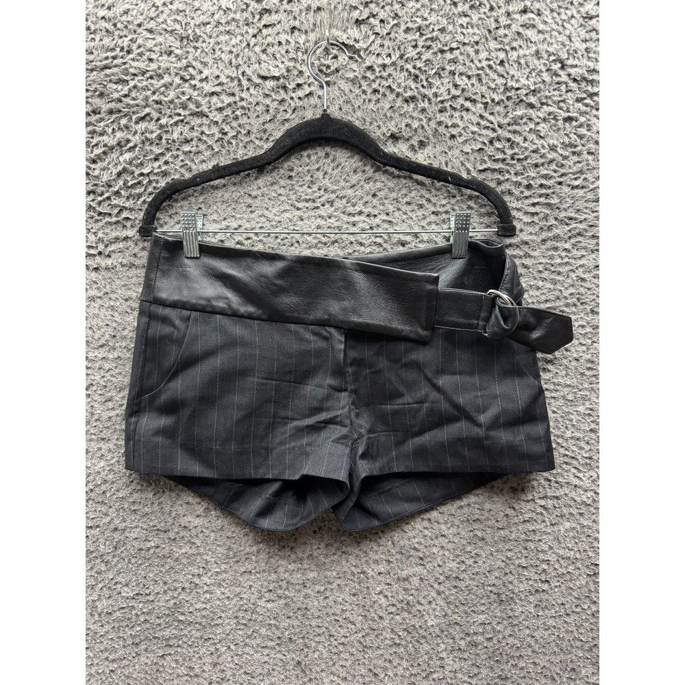 Dana Foley NYC Pinstripe Leather Trim Lily Shorts Black Womens Size 32